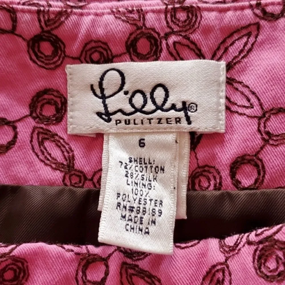 Lilly Pulitzer Pink Embroidered A-line Skirt Size 6